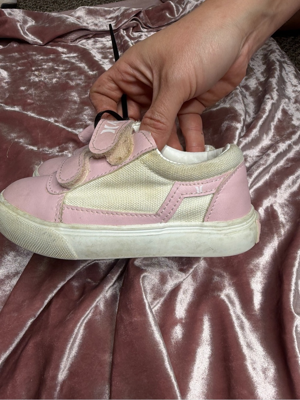 Hurley Pink and Cream Kids Velcro Sneakers